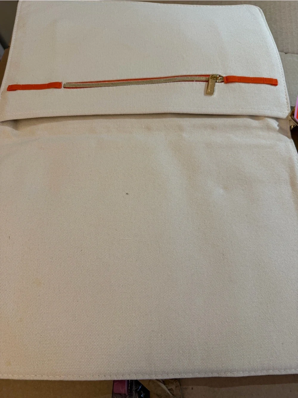Laptop Canvas Crossbody Bag with Pink & Orange Strap